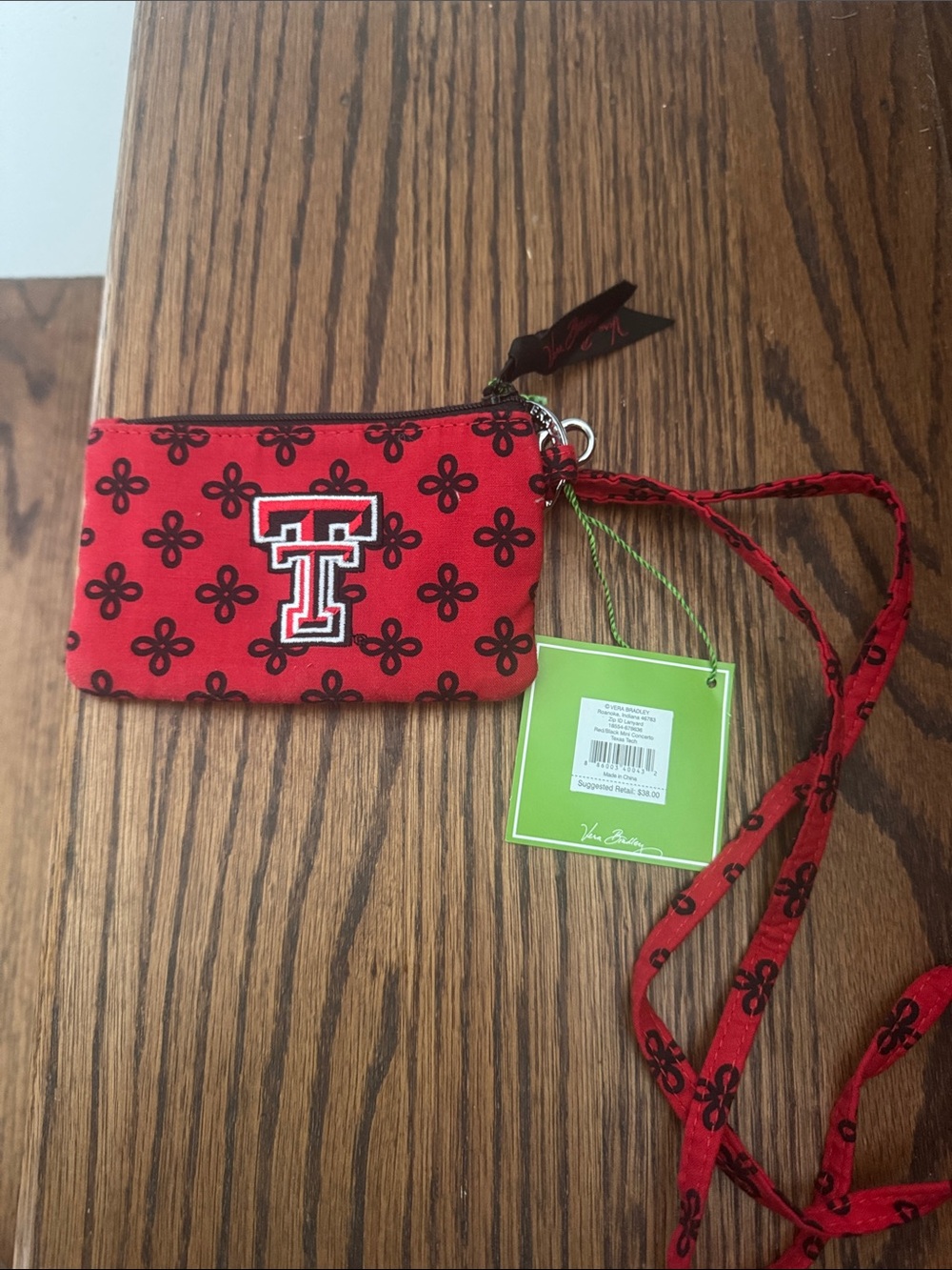 Vera Bradley Red Floral Keychain Wristlet Texas Tech.